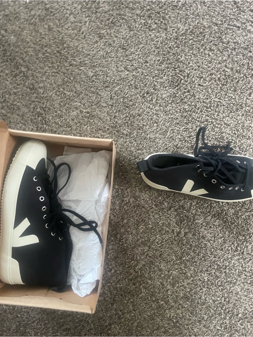 Veja Black Sneakers with White V Logo